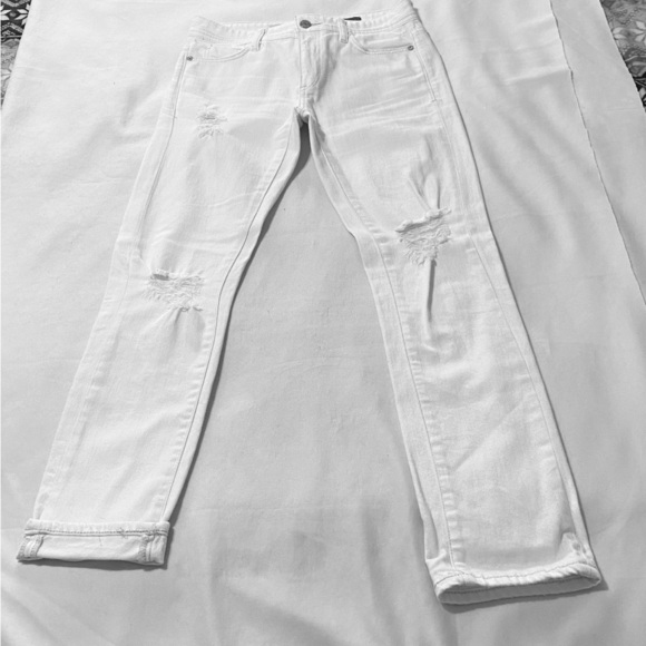 Anthropologie Pilcro Mid Rise Distressed Fit Boyfriend Jeans White Size 25 x 29” - Picture 10 of 14